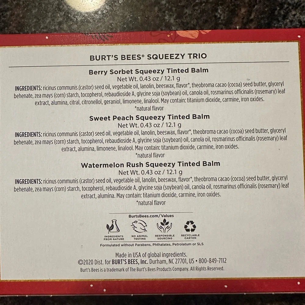 NIB Burt’s Bees limited edition squeezy trio